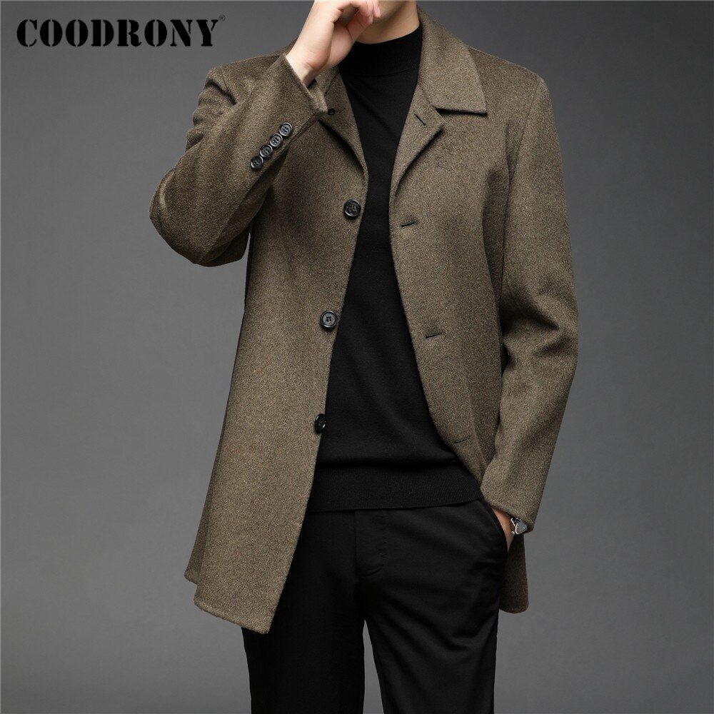 COODRONY 브랜드 겨울 자 켓 두꺼운 따뜻한 모직 코트 남자 의류 새로운 도착 트렌치 패션 주머니 캐주얼 긴 오버 코트 남성 C8116